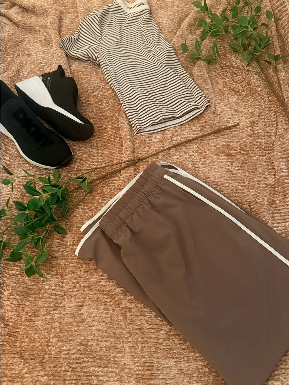 Brown & Cream Striped Top + Side Stripe Skirt Set – 2 Piece Outfit